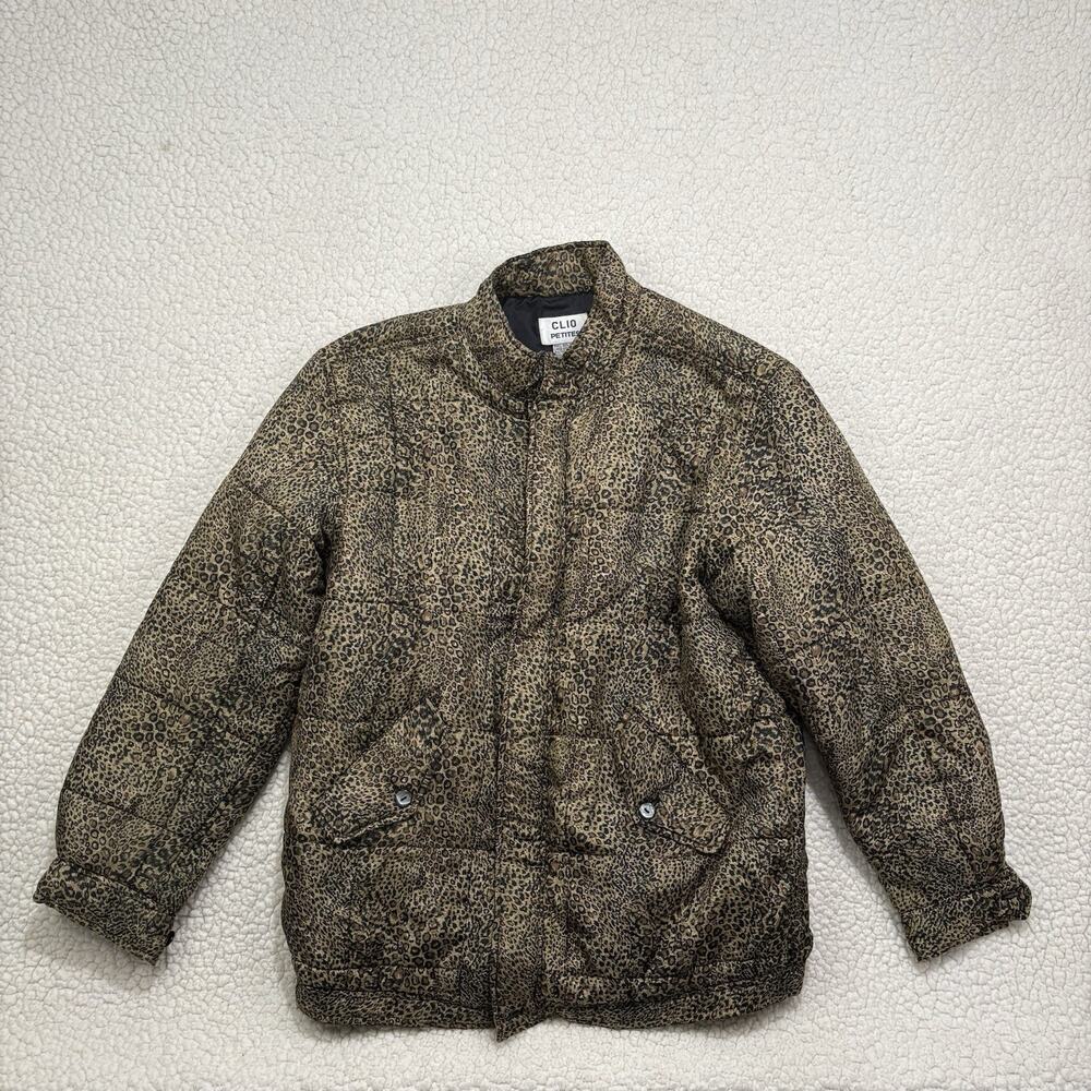 Vintage 80s Clio 100% Silk Quilted Bomber Jacket Leopard Cheetah‎ Print Size PS